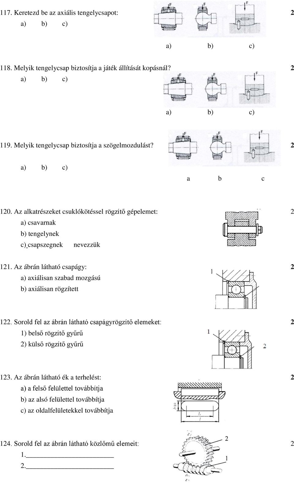 Az ábrán látható csapágy: 2 a) axiálisan szabad mozgású b) axiálisan rögzített 122.