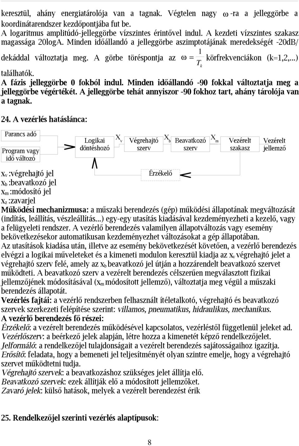 A fázis jelleggörbe 0 fokból indul. Minden időállandó -90 fokkal válozaja meg a jelleggörbe végéréké. A jelleggörbe ehá annyiszor -90 fokhoz ar, ahány árolója van a agnak. 24.