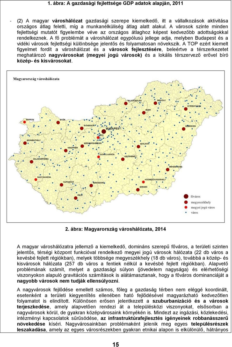 A fő problémát a városhálózat egypólusú jellege adja, melyben Budapest és a vidéki városok fejlettségi különbsége jelentős és folyamatosan növekszik.