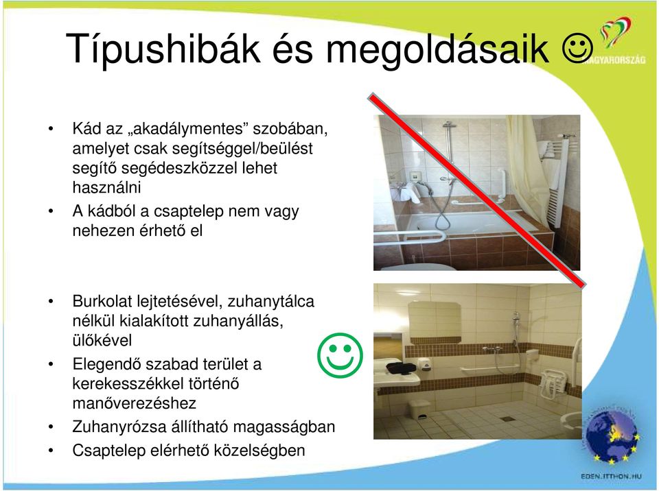 lejtetésével, zuhanytálca nélkül kialakított zuhanyállás, ülıkével Elegendı szabad terület a