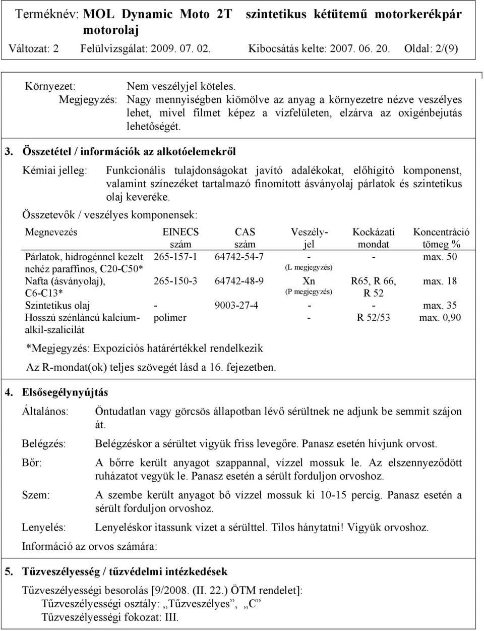 Összetétel / információk az alkotóelemekről Kémiai jelleg: Funkcionális tulajdonságokat javító adalékokat, előhígító komponenst, valamint színezéket tartalmazó finomított ásványolaj párlatok és