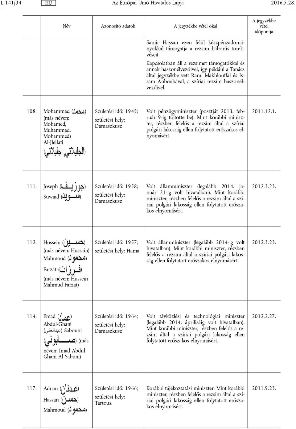 Mohammad ( ) (más néven: Mohamed, Muhammad, Mohammed) Al-Jleilati Születési idő: 1945; Volt pénzügyminiszter (posztját 2013. február 9-ig töltötte be).