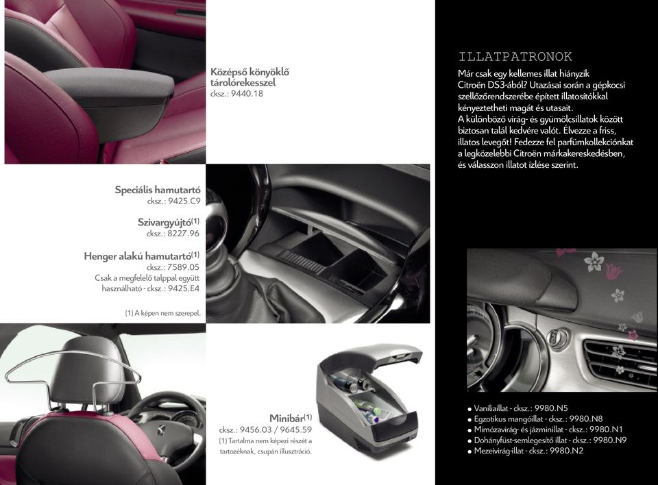 Élvezze a friss, illatos levegőt! Fedezze fel parfümkollekciónkat a legközelebbi Citroën márkakereskedésben, és válasszon illatot ízlése szerint. Speciális hamutartó cksz.: 9425.