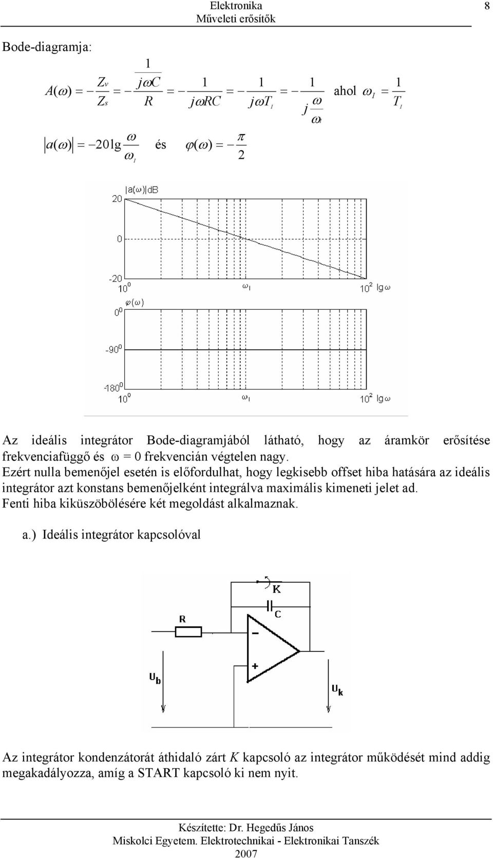 Ezért nulla menőel eetén i előfordulhat, hogy legkiebb offet hiba hatáára az ideáli integrátor azt kontan menőelként integrála maximáli
