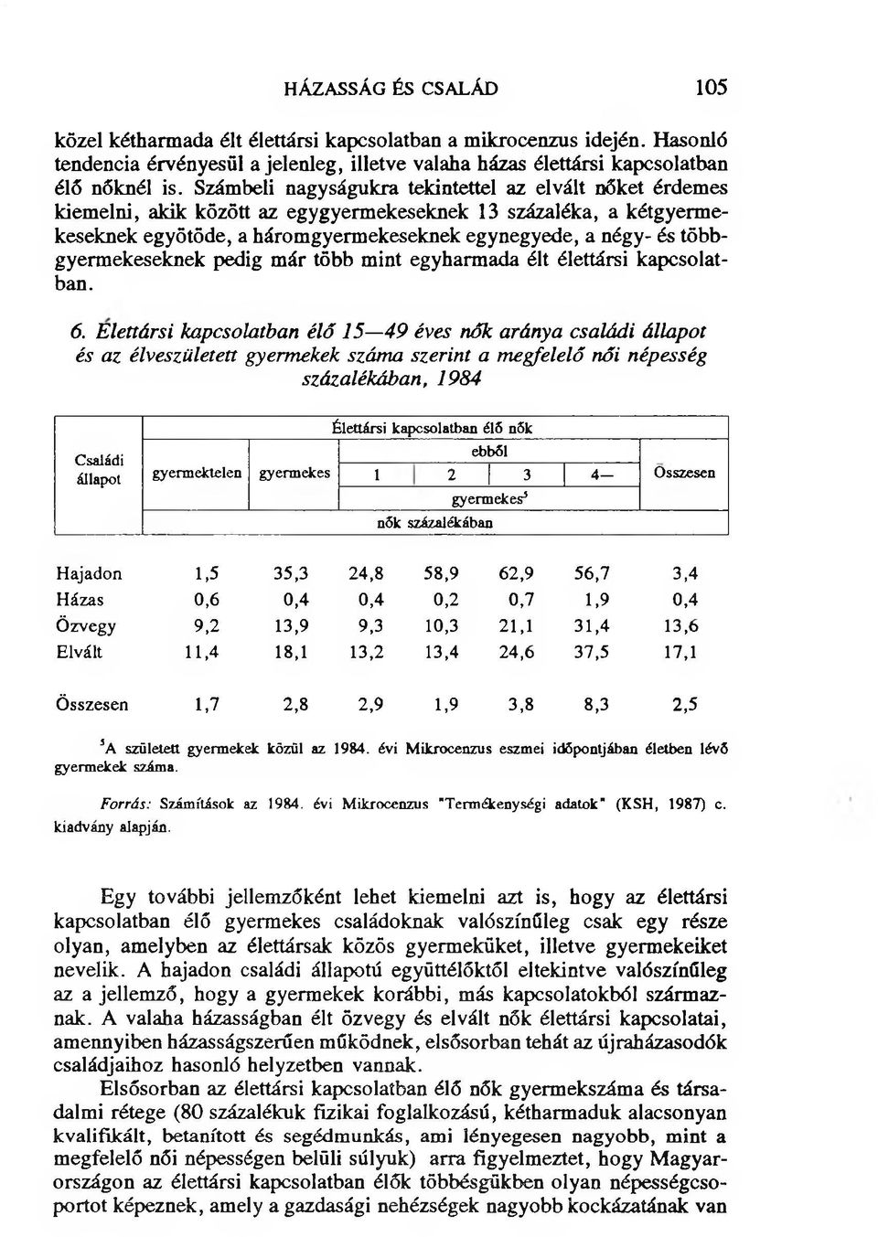 többgyermekeseknek pedig már több mint egyharmada élt élettársi kapcsolatban. 6.