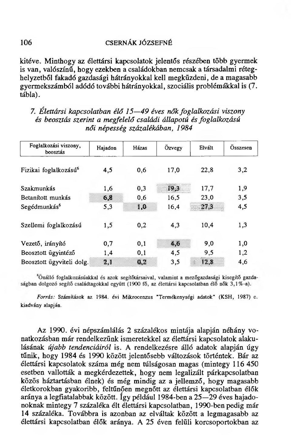 magasabb gyermekszámból adódó további hátrányokkal, szociális problémákkal is (7. tábla). 7.