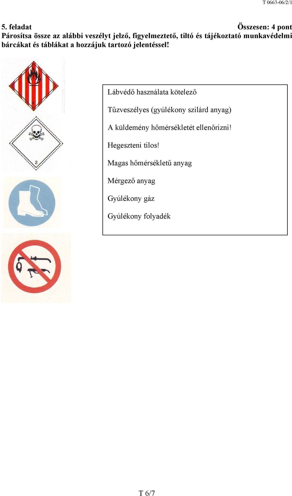 Lábvédő használata kötelező Tűzveszélyes (gyúlékony szilárd anyag) A küldemény hőmérsékletét