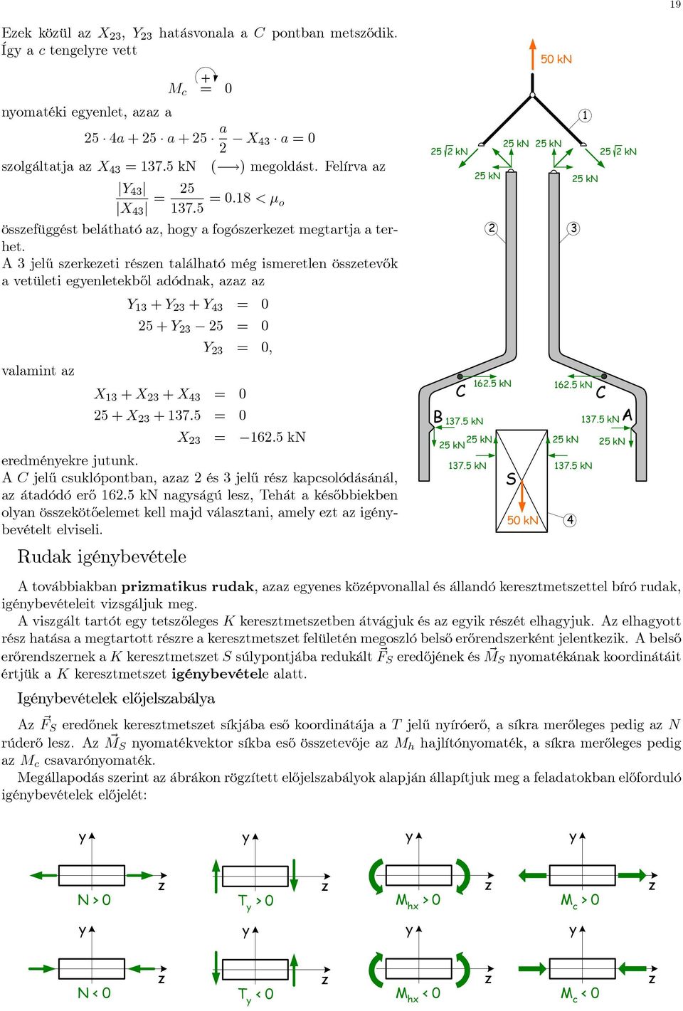 3 jelű serkeeti résen tlálhtó még ismeretlen össetevők vetületi egenletekből dódnk, Y 13 + Y 3 + Y 43 = 0 5 + Y 3 5 = 0 Y 3 = 0, vlmint X 13 + X 3 + X 43 = 0 5 + X 3 +137.5 = 0 X 3 = 16.