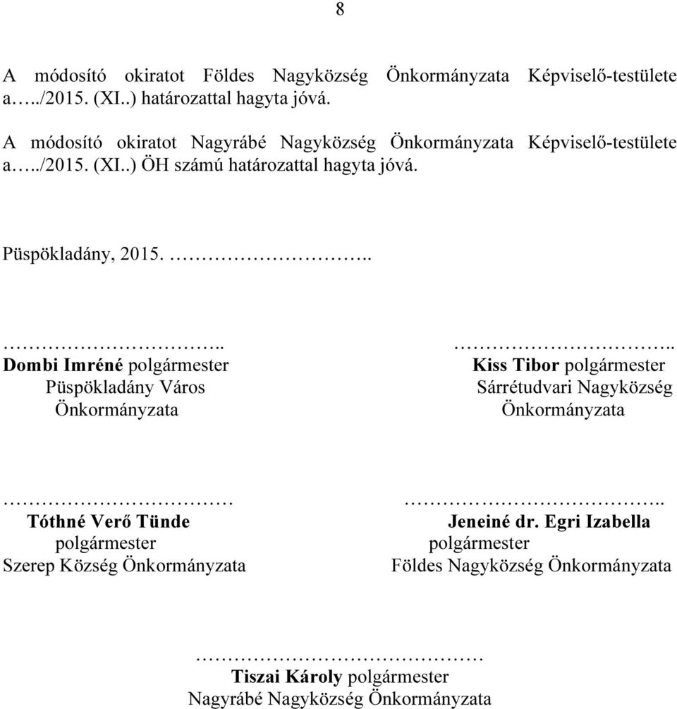 .... Dombi Imréné polgármester Püspökladány Város Önkormányzata.