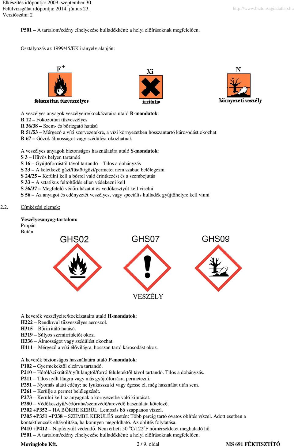 szervezetekre, a vízi környezetben hosszantartó károsodást okozhat R 67 Gőzök álmosságot vagy szédülést okozhatnak A veszélyes anyagok biztonságos használatára utaló S-mondatok: S 3 Hűvös helyen