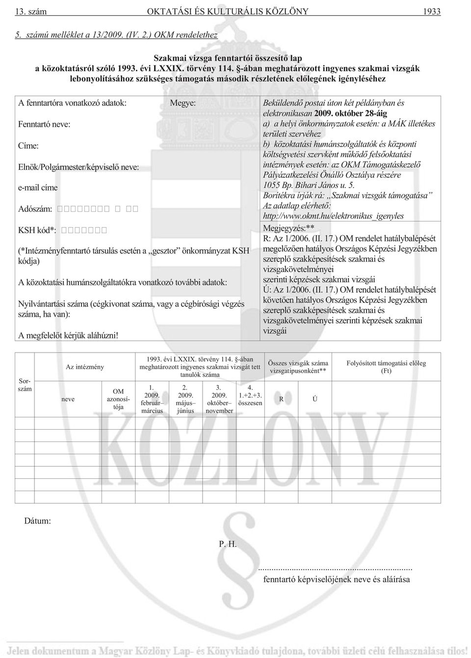 Elnök/Polgármester/képviselõ neve: e-mail címe Adószám: KSH kód*: Megye: (*Intézményfenntartó társulás esetén a,,gesztor önkormányzat KSH kódja) A közoktatási humánszolgáltatókra vonatkozó további