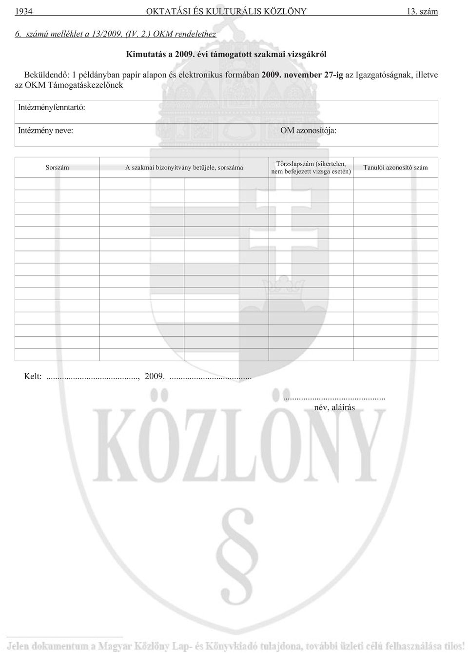 november 27-ig az Igazgatóságnak, illetve az OKM Támogatáskezelõnek Intézményfenntartó: Intézmény neve: OM azonosítója:
