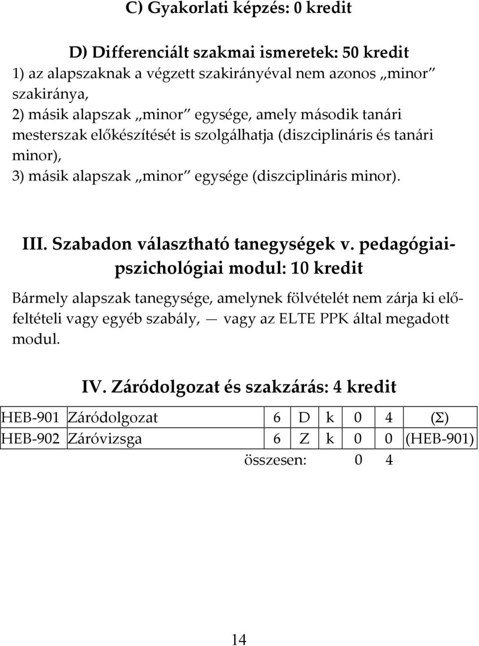 Szabadon választható tanegységek v.