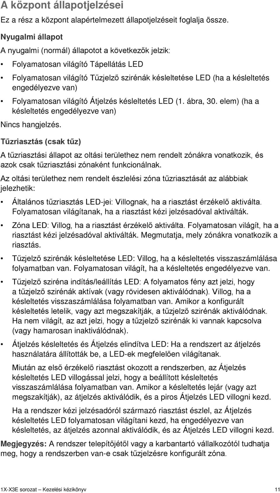 Folyamatosan világító Átjelzés késleltetés LED (1. ábra, 30. elem) (ha a késleltetés engedélyezve van) Nincs hangjelzés.