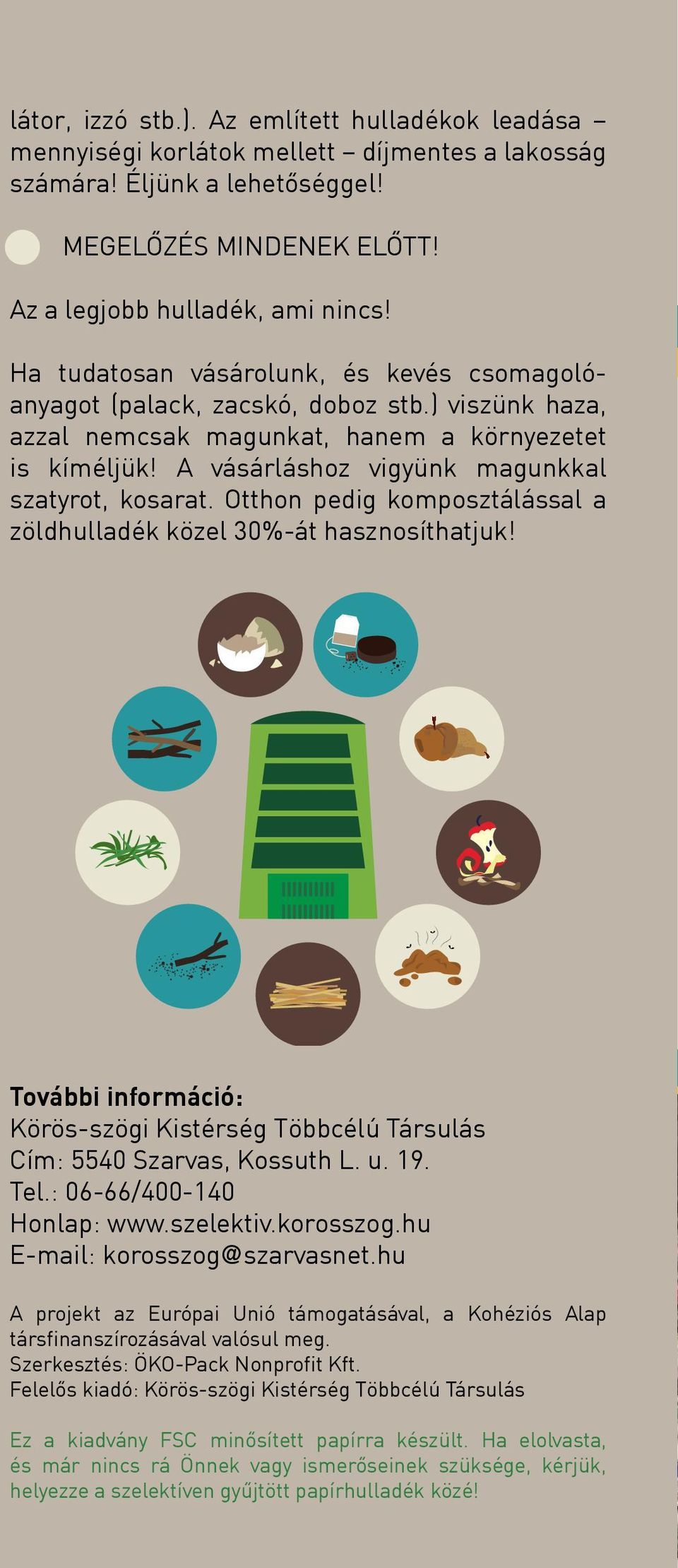A vásárláshoz vigyünk magunkkal szatyrot, kosarat. Otthon pedig komposztálással a zöldhulladék közel 30%-át hasznosíthatjuk!