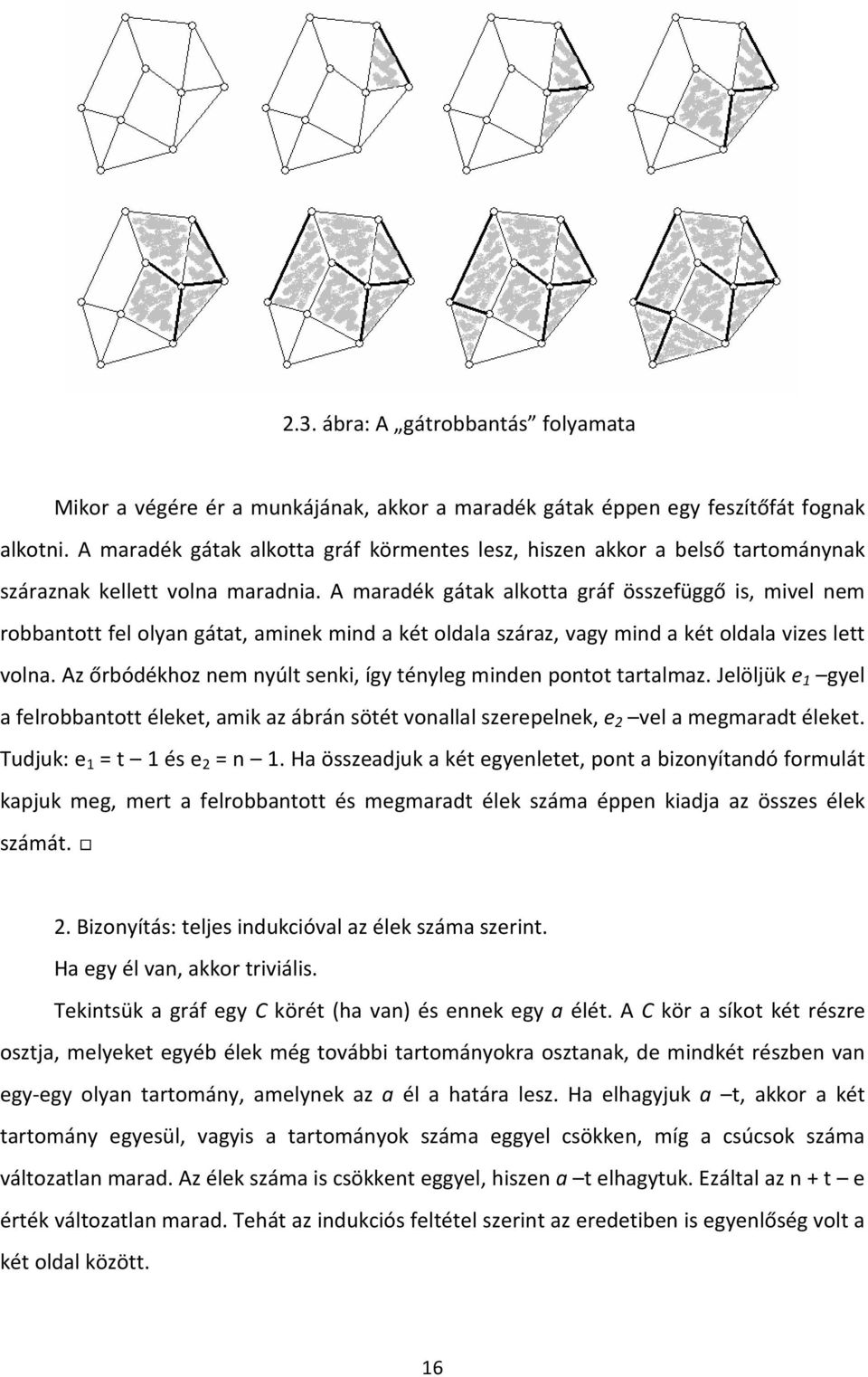 A maradék gátak alkotta gráf összefüggő is, mivel nem robbantott fel olyan gátat, aminek mind a két oldala száraz, vagy mind a két oldala vizes lett volna.