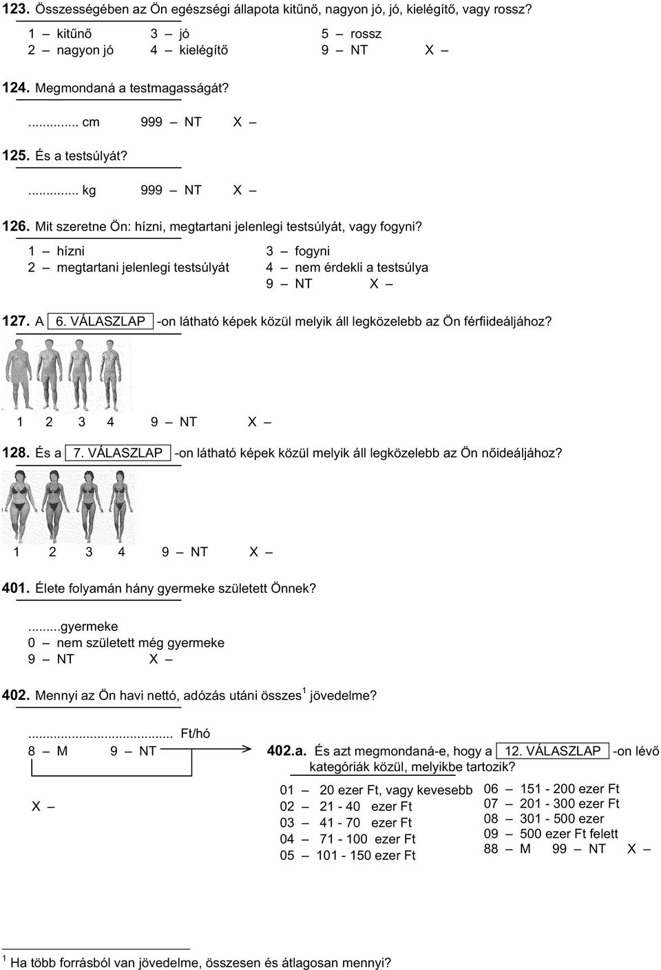 VÁLASZLAP+ -on látható képek közül melyik áll legközelebb az Ön férfiideáljához? 1 2 3 4 128. És a +7. VÁLASZLAP+ -on látható képek közül melyik áll legközelebb az Ön n ideáljához? 1 2 3 4 401.