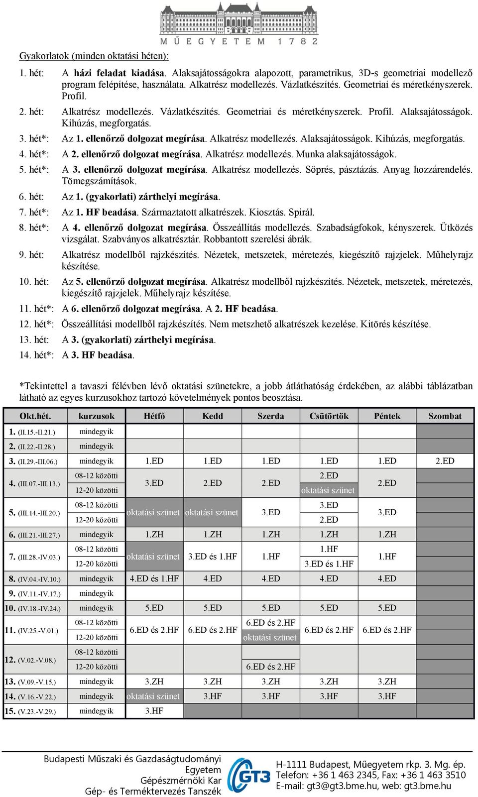 ellenőrző dolgozat megírása. Alkatrész modellezés. Alaksajátosságok. Kihúzás, megforgatás. 4. hét*: A 2. ellenőrző dolgozat megírása. Alkatrész modellezés. Munka alaksajátosságok. 5. hét*: A 3.