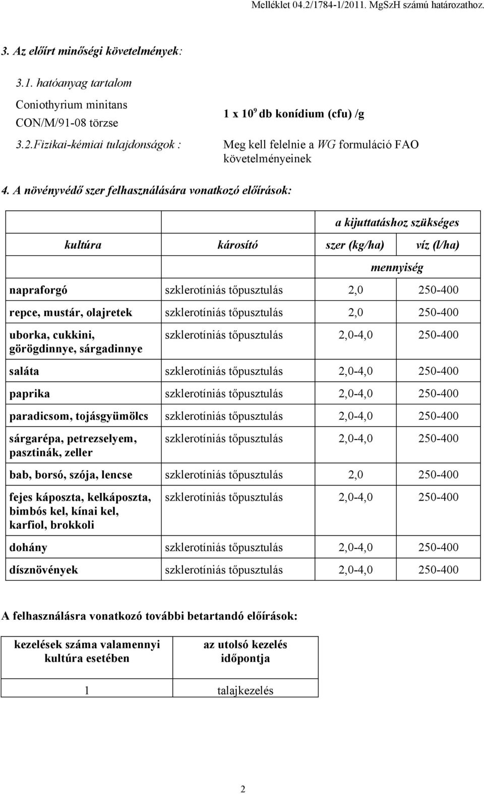 olajretek szklerotíniás tőpusztulás 2,0 250-400 uborka, cukkini, görögdinnye, sárgadinnye szklerotíniás tőpusztulás 2,0-4,0 250-400 saláta szklerotíniás tőpusztulás 2,0-4,0 250-400 paprika