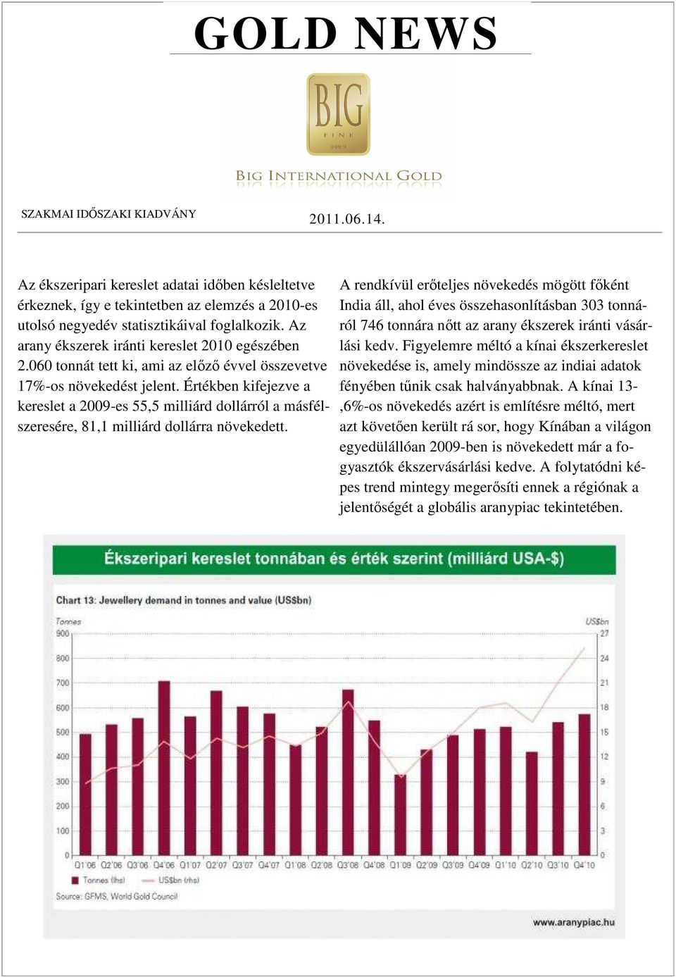 A rendkívül erőteljes növekedés mögött főként India áll, ahol éves összehasonlításban 303 tonnáról 746 tonnára nőtt az arany ékszerek iránti vásárlási kedv.