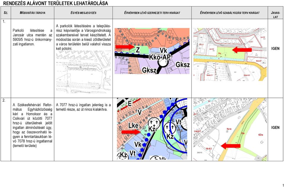 A módosítás során a kieső zöldterületet a város területén belül valahol vissza kell pótolni. 2.