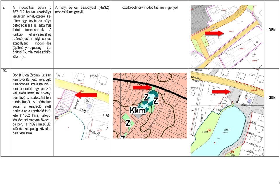 A helyi építési szabályzat (HÉSZ) módosítását igényli. 10.