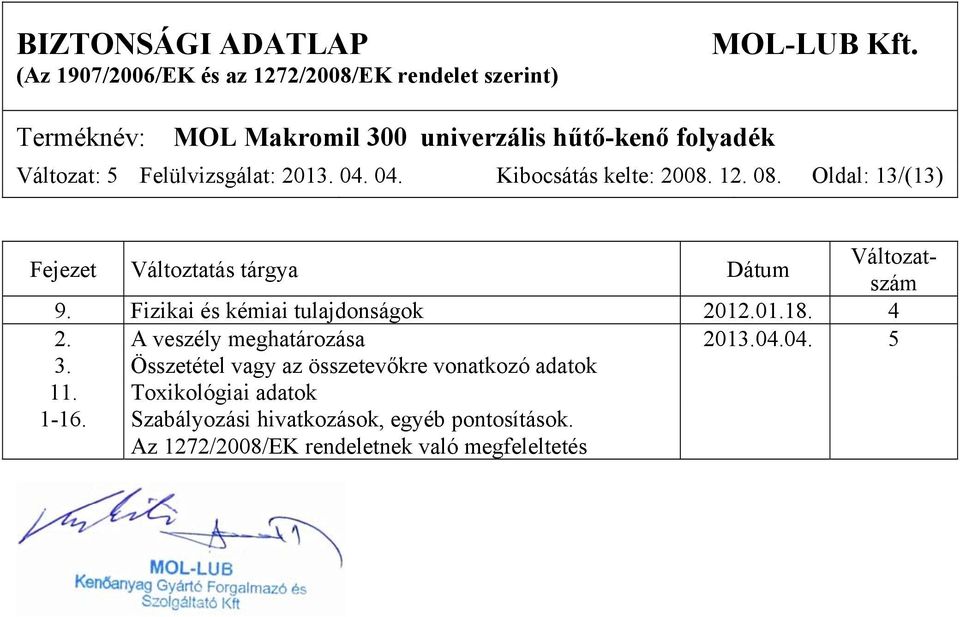 Fizikai és kémiai tulajdonságok 2012.01.18. 4 2. A veszély meghatározása 2013.04.04. 5 3.