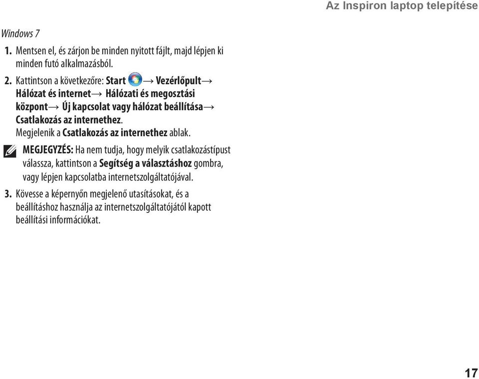 Megjelenik a Csatlakozás az internethez ablak.