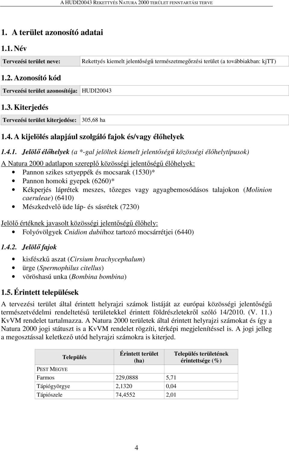 3. Kiterjedés Tervezési terület kiterjedése: 305,68 ha 1.