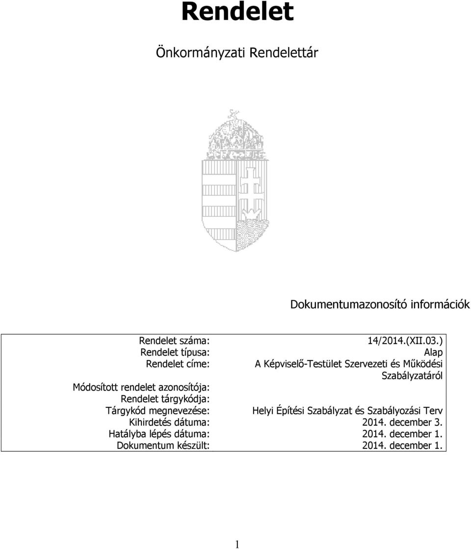 ) Alap A Képviselő-Testület Szervezeti és Működési Szabályzatáról Helyi Építési Szabályzat és Szabályozási