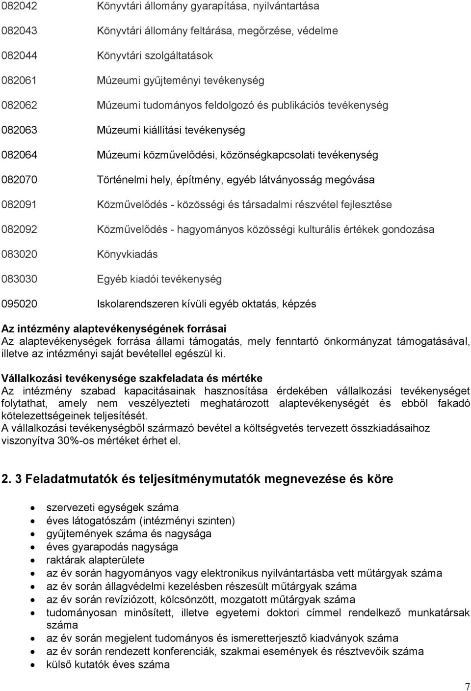 látványosság megóvása 082091 Közművelődés - közösségi és társadalmi részvétel fejlesztése 082092 Közművelődés - hagyományos közösségi kulturális értékek gondozása 083020 Könyvkiadás 083030 Egyéb