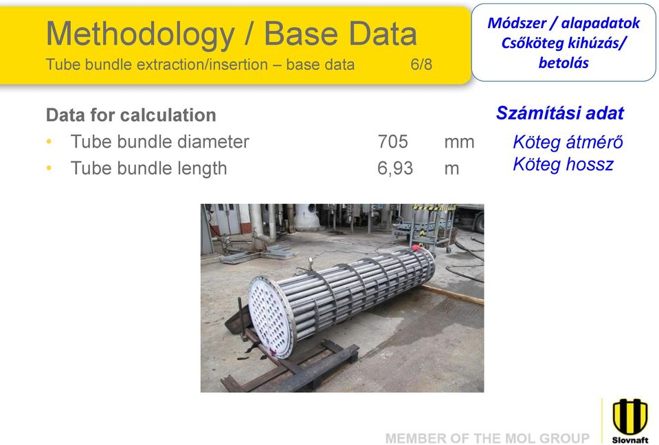 betolás Data for calculation Tube bundle diameter 705 mm