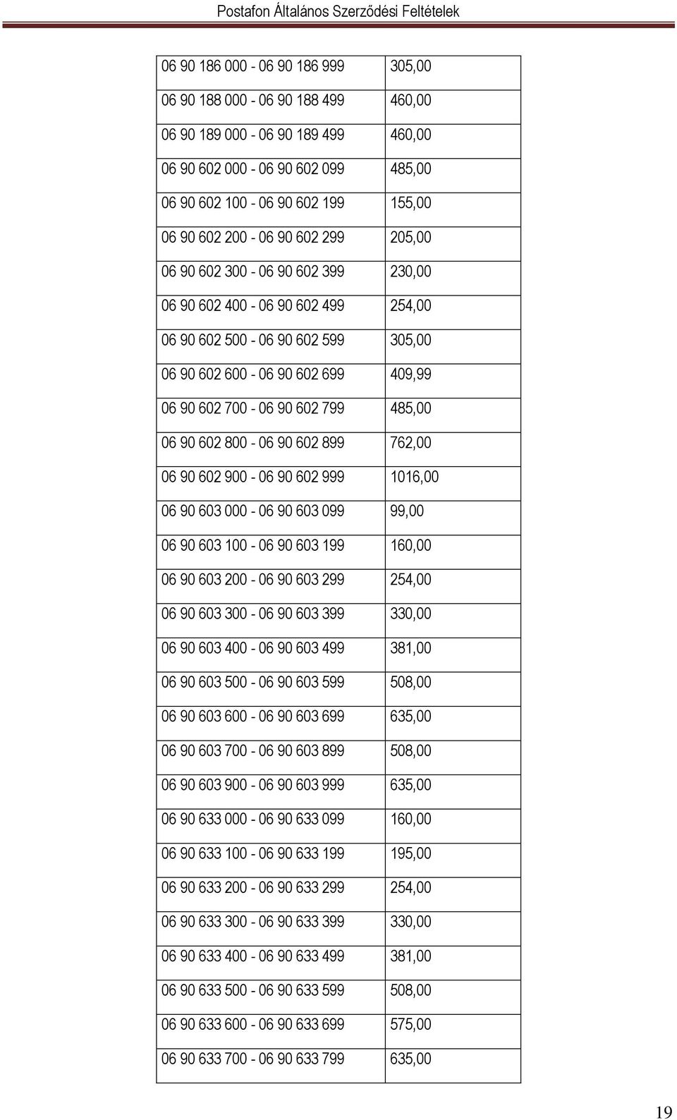800-06 90 602 899 762,00 06 90 602 900-06 90 602 999 1016,00 06 90 603 000-06 90 603 099 99,00 06 90 603 100-06 90 603 199 160,00 06 90 603 200-06 90 603 299 254,00 06 90 603 300-06 90 603 399 330,00