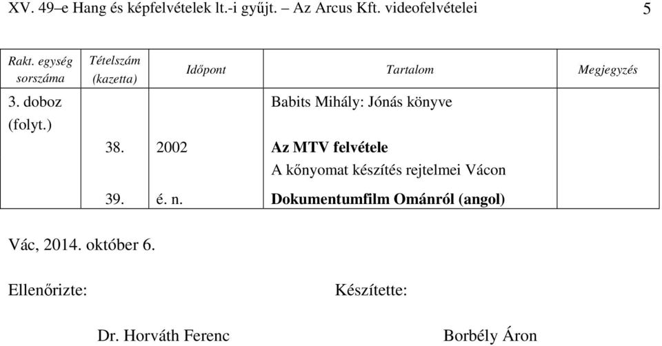 2002 Az MTV felvétele A kőnyomat készítés rejtelmei Vácon 39. é. n.