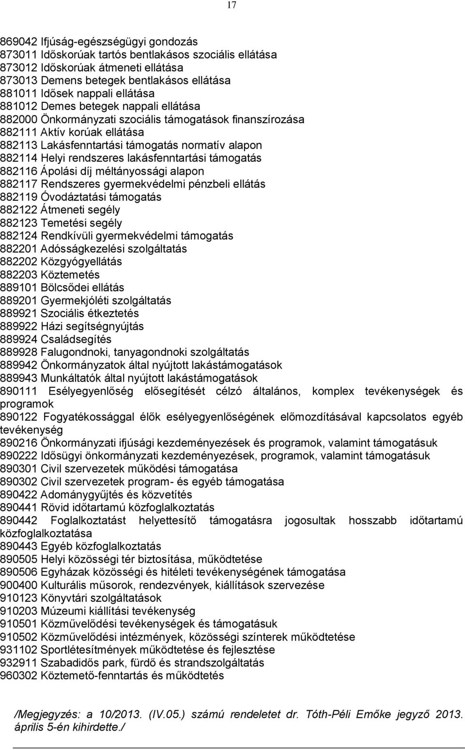 rendszeres lakásfenntartási támogatás 882116 Ápolási díj méltányossági alapon 882117 Rendszeres gyermekvédelmi pénzbeli ellátás 882119 Óvodáztatási támogatás 882122 Átmeneti segély 882123 Temetési