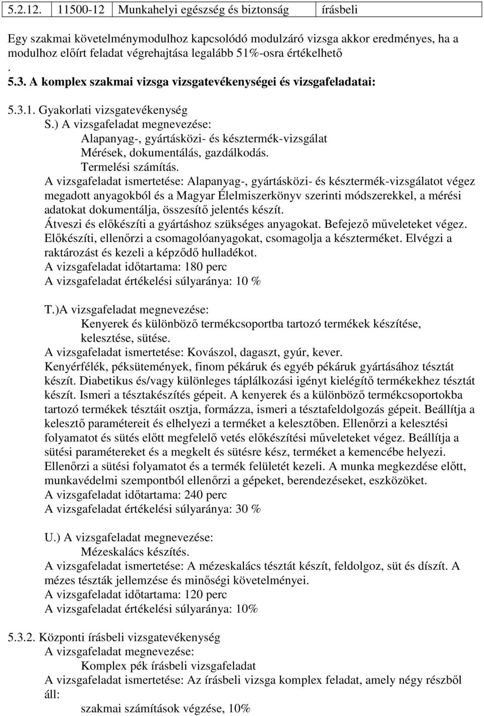 értékelhetı. 5.3. A komplex szakmai vizsga vizsgatevékenységei és vizsgafeladatai: 5.3.1. Gyakorlati vizsgatevékenység S.