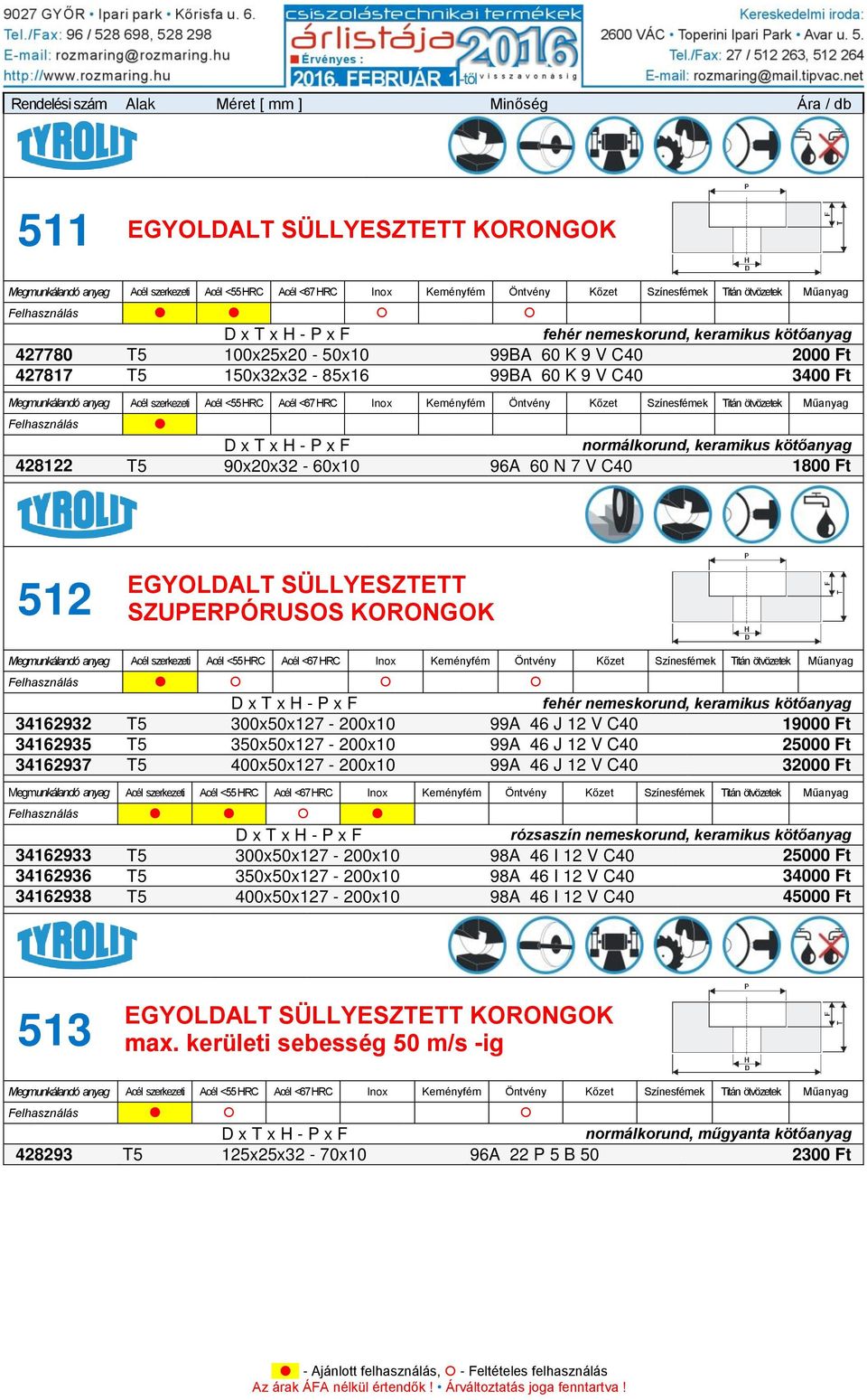 350x50x127-200x10 99A 46 J 12 V C40 25000 Ft 34162937 T5 400x50x127-200x10 99A 46 J 12 V C40 32000 Ft - P x F 34162933 T5 300x50x127-200x10 98A 46 I 12 V C40 25000 Ft 34162936 T5 350x50x127-200x10