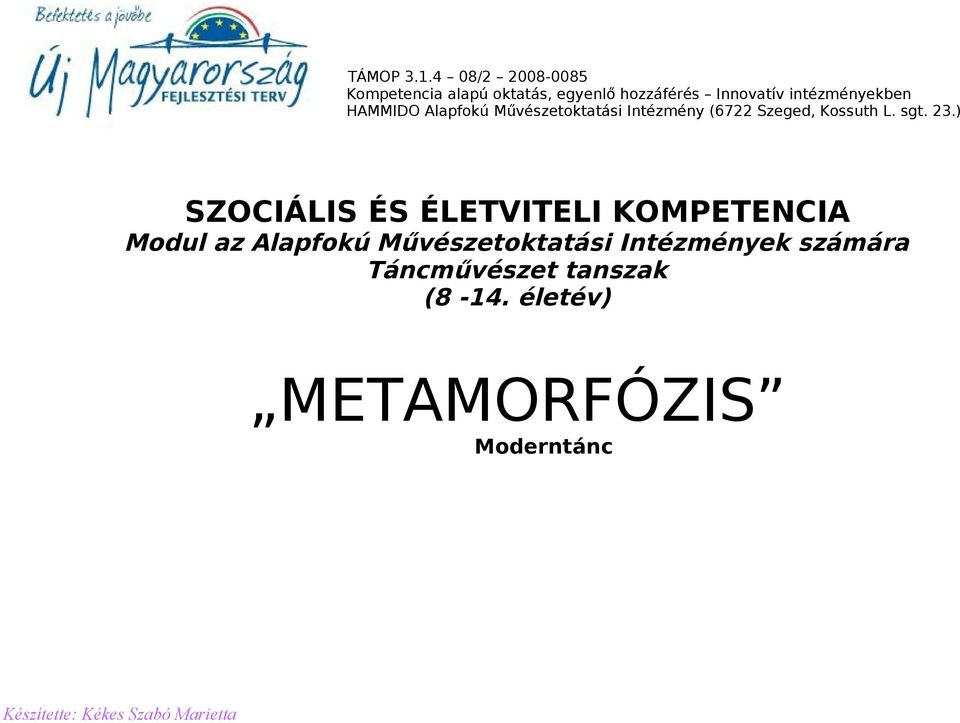 intézményekben HAMMIDO Alapfkú Művészetktatási Intézmény (6722 Szeged, Kssuth