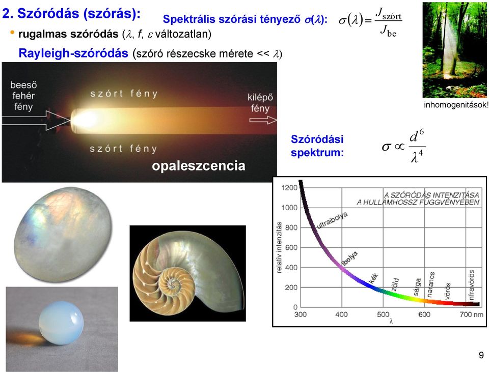Rayleigh-szóródás (szóró részecske mérete << l l J J