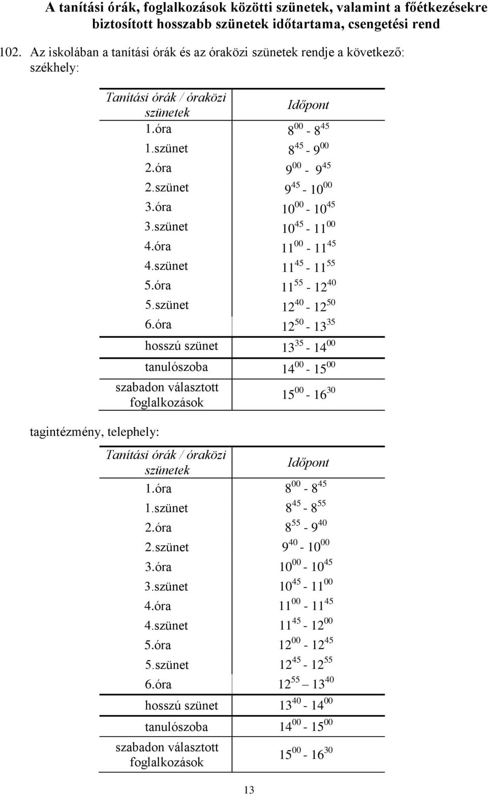 óra 9 00-9 45 2.szünet 9 45-10 00 3.óra 10 00-10 45 3.szünet 10 45-11 00 4.óra 11 00-11 45 4.szünet 11 45-11 55 5.óra 11 55-12 40 5.szünet 12 40-12 50 6.