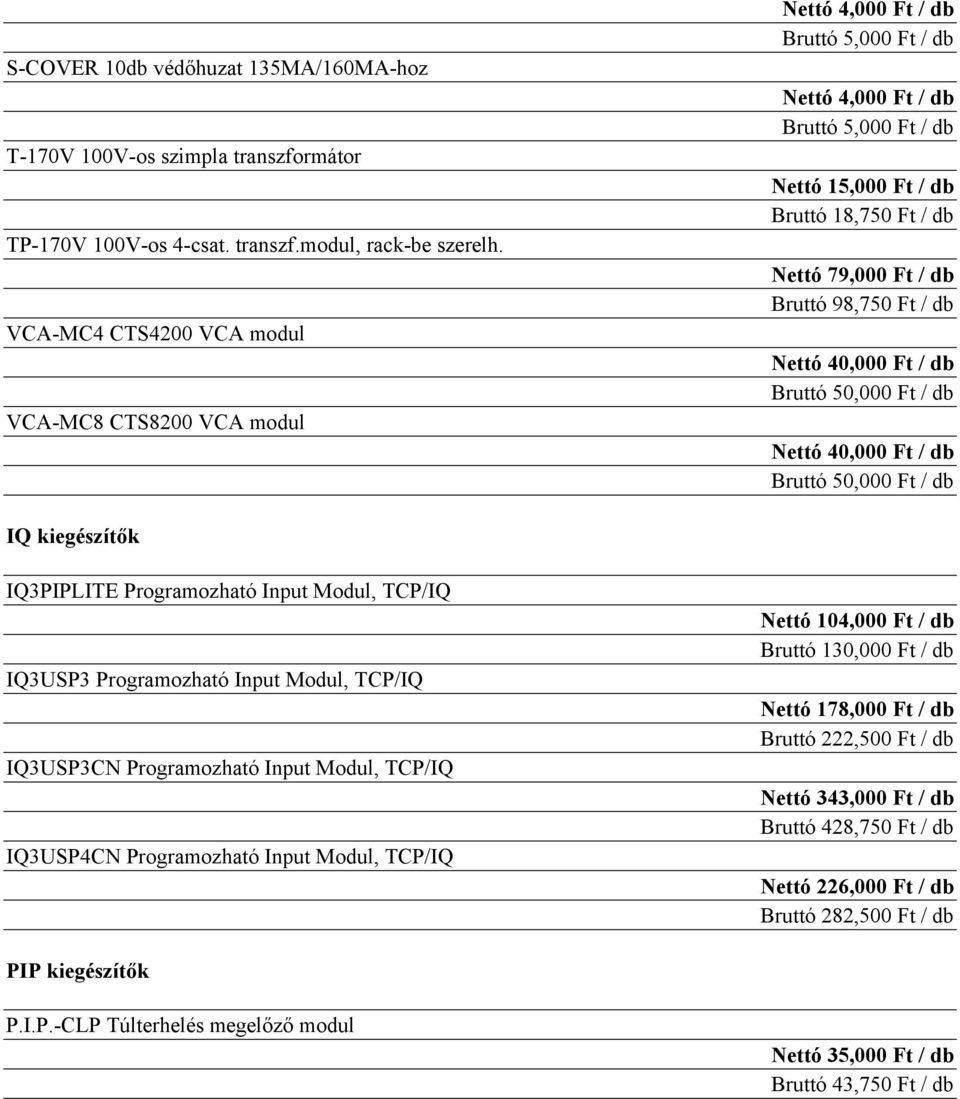 Bruttó 98,750 Ft / db Nettó 40,000 Ft / db Bruttó 50,000 Ft / db Nettó 40,000 Ft / db Bruttó 50,000 Ft / db IQ kiegészítők IQ3PIPLITE Programozható Input Modul, TCP/IQ IQ3USP3 Programozható Input