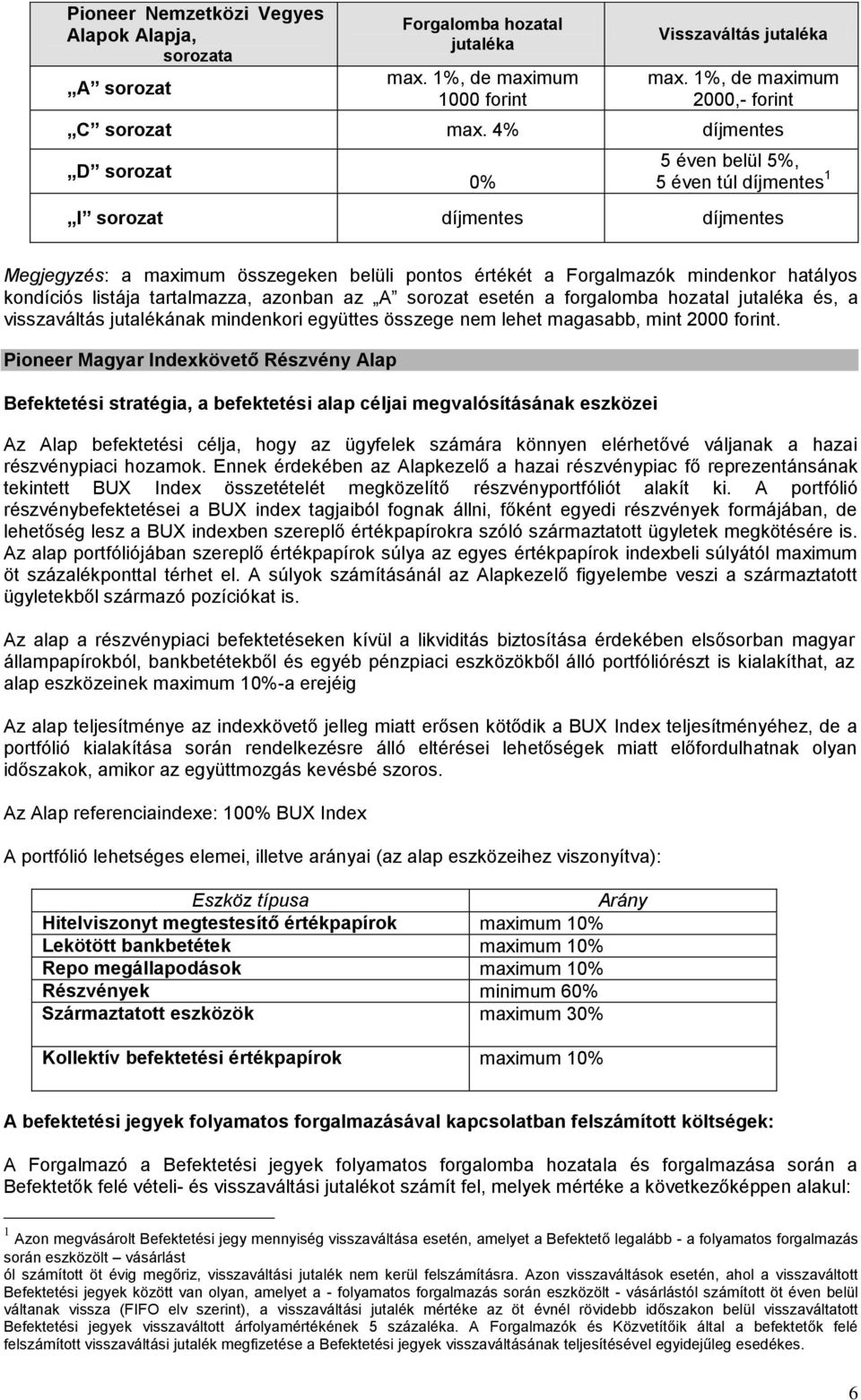 magasabb, mint 2000. Pioneer Magyar Indexkövető Részvény Alap Az Alap befektetési célja, hogy az ügyfelek számára könnyen elérhetővé váljanak a hazai részvénypiaci hozamok.