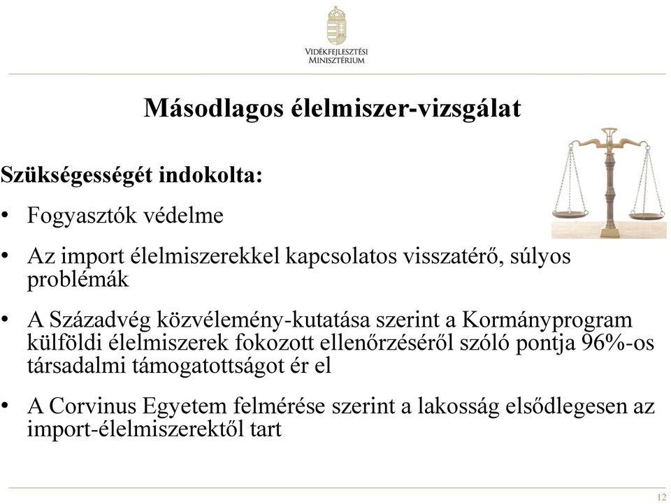 a Kormányprogram külföldi élelmiszerek fokozott ellenőrzéséről szóló pontja 96%-os társadalmi