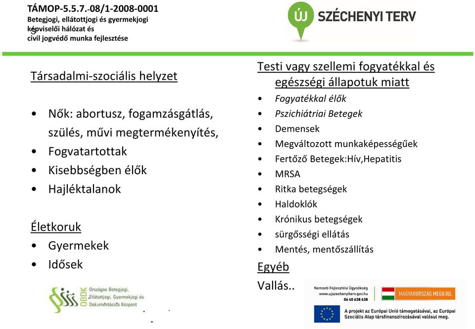 egészségi állapotuk miatt Fogyatékkal élők Pszichiátriai Betegek Demensek Megváltozott munkaképességűek Fertőző