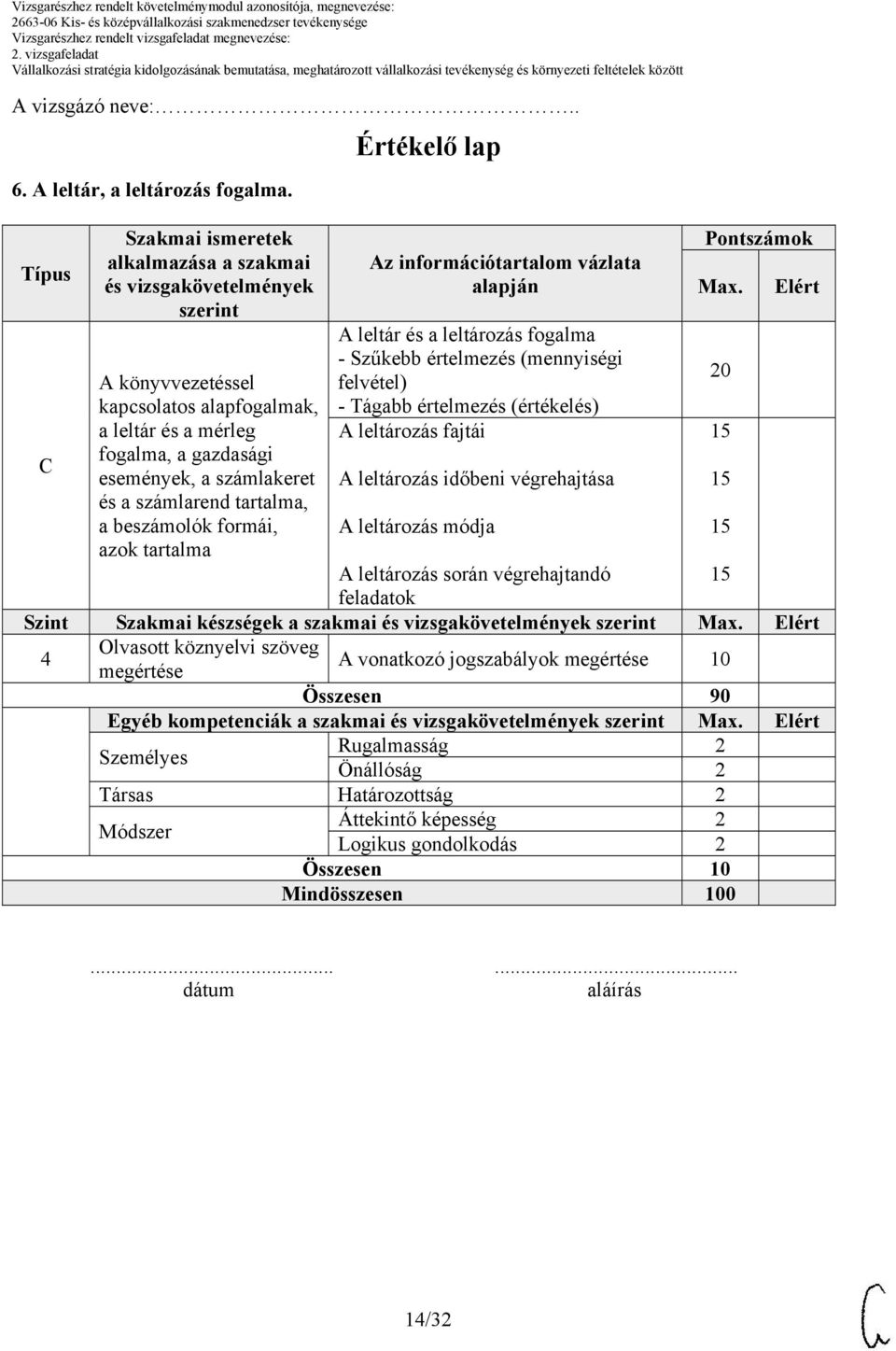 számlarend tartalma, a beszámolók formái, azok tartalma Értékelő lap Az információtartalom vázlata alapján A leltár és a leltározás fogalma - Szűkebb értelmezés (mennyiségi felvétel) - Tágabb