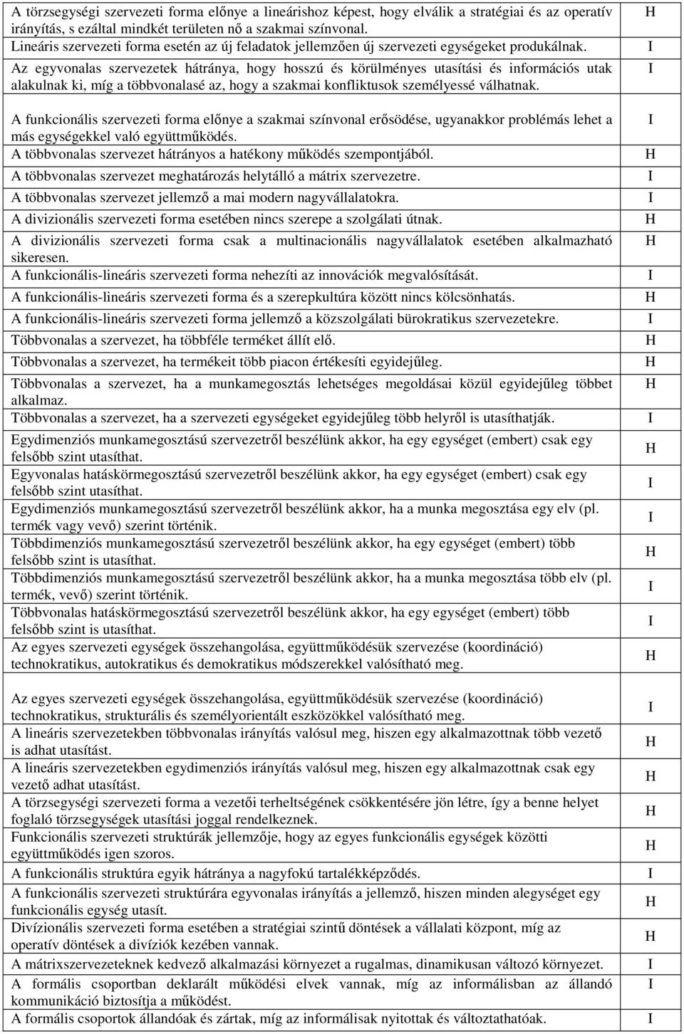 Az egyvonalas szervezetek hátránya, hogy hosszú és körülményes utasítási és információs utak alakulnak ki, míg a többvonalasé az, hogy a szakmai konfliktusok személyessé válhatnak.