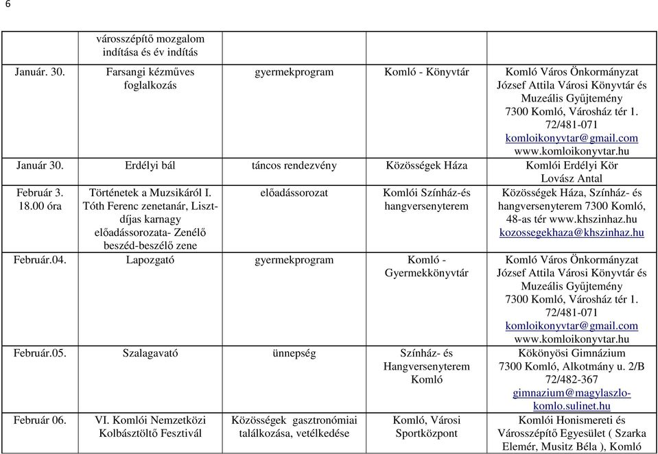 Tóth Ferenc zenetanár, Lisztdíjas karnagy előadássorozata- Zenélő beszéd-beszélő zene előadássorozat Komlói Színház-és hangversenyterem Február.04.