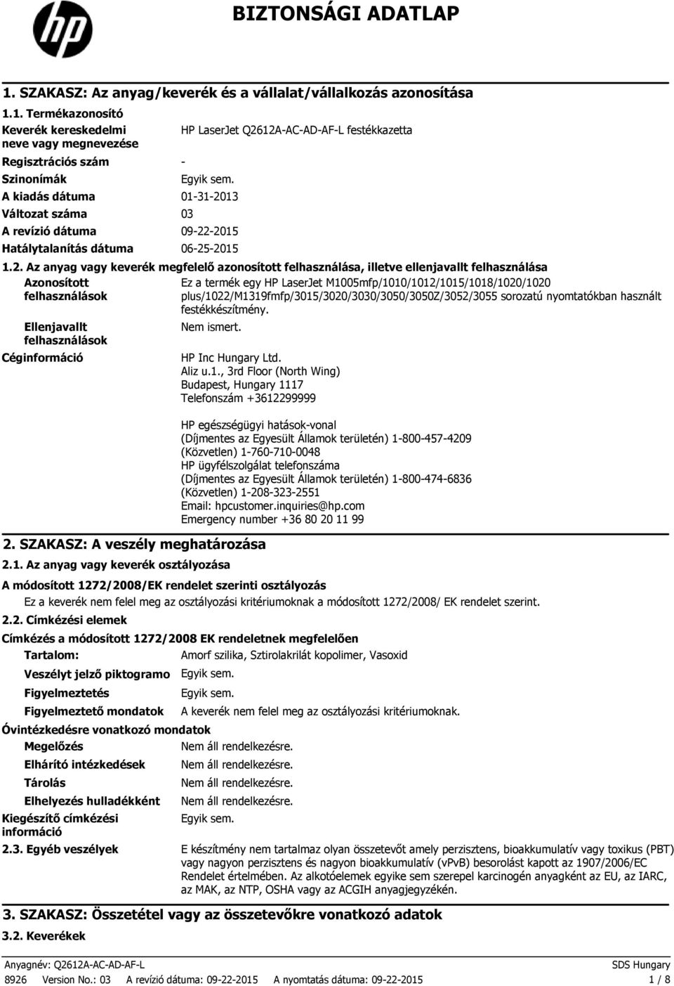 13 Változat száma 03 A revízió dátuma 0922