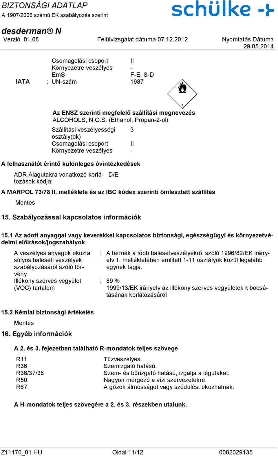 D IATA : UN-szám 1987 Az ENSZ