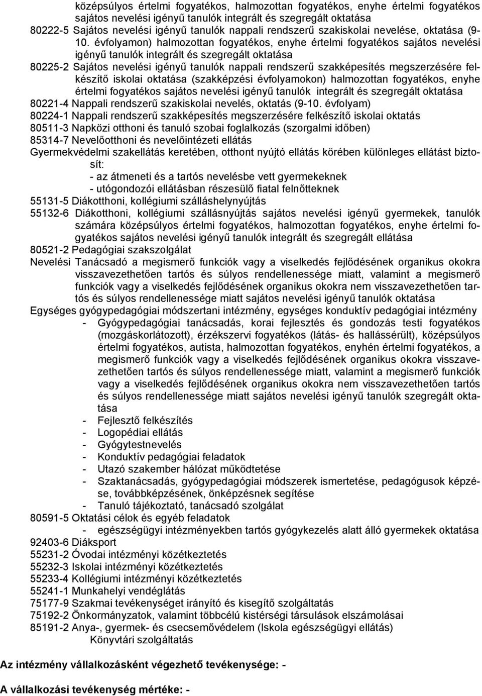 évfolyamon) halmozottan fogyatékos, enyhe értelmi fogyatékos sajátos nevelési igényű tanulók integrált és szegregált oktatása 80225-2 Sajátos nevelési igényű tanulók nappali rendszerű szakképesítés